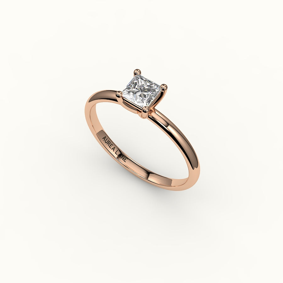 Princess Cut Solitaire Ring Setting with Support Rail