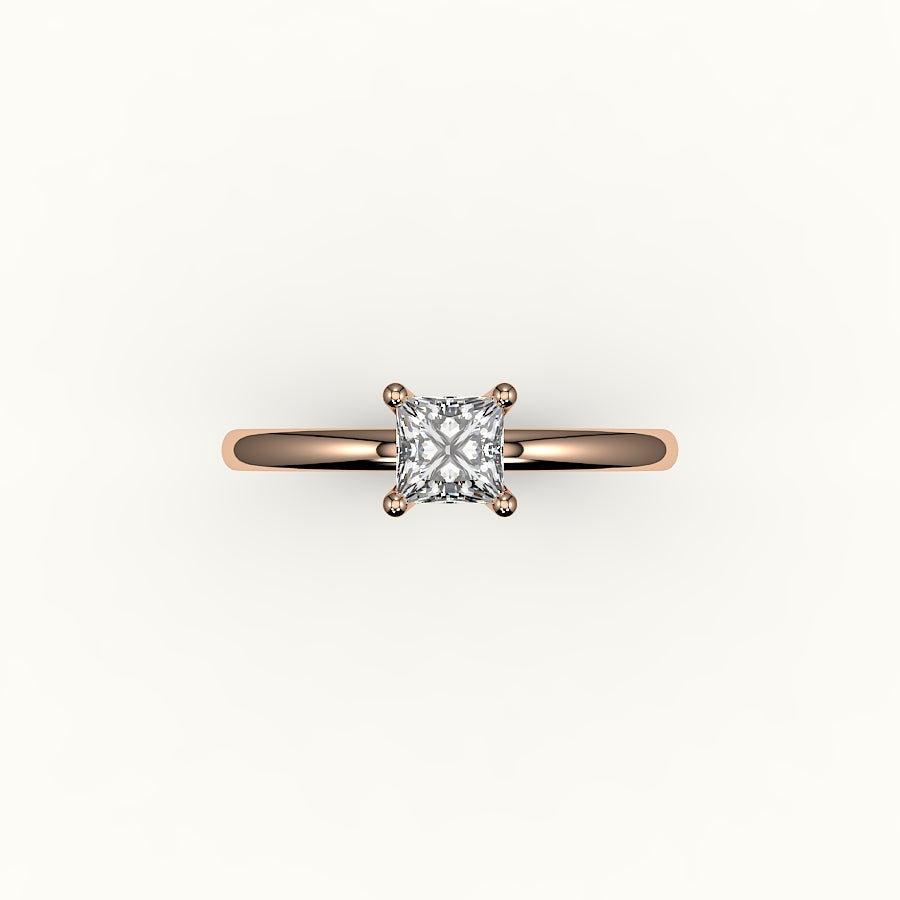 Princess Cut Solitaire Ring Setting with Support Rail