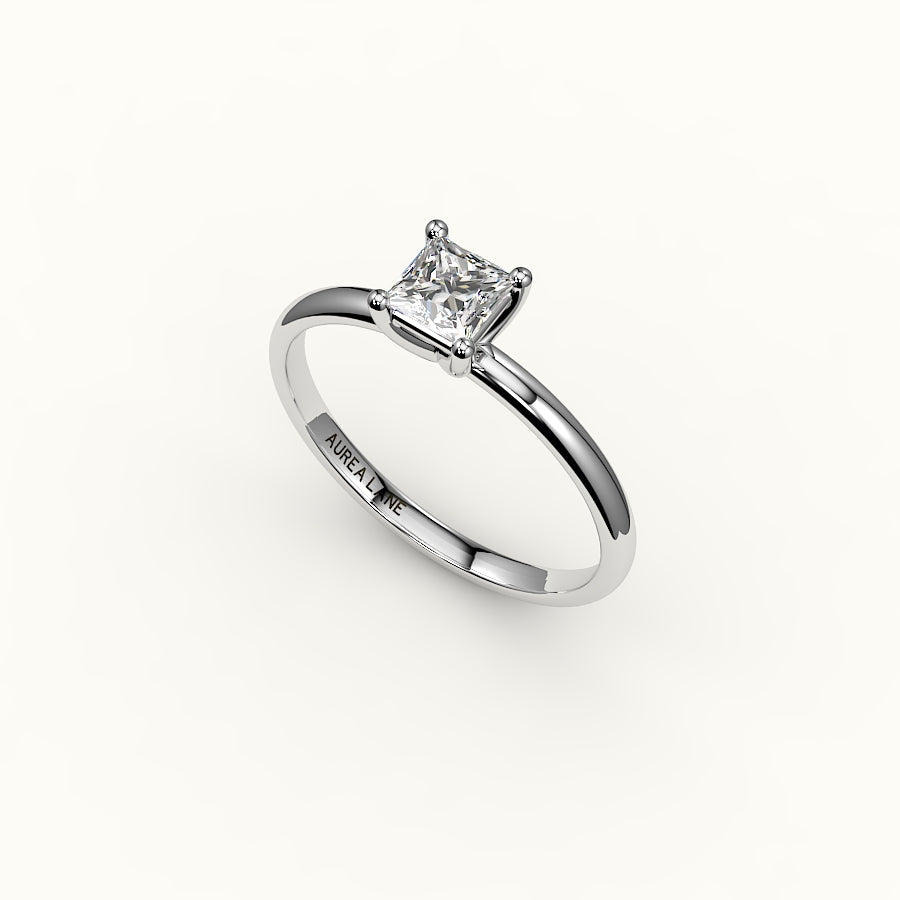 Princess Cut Solitaire Ring Setting with Support Rail