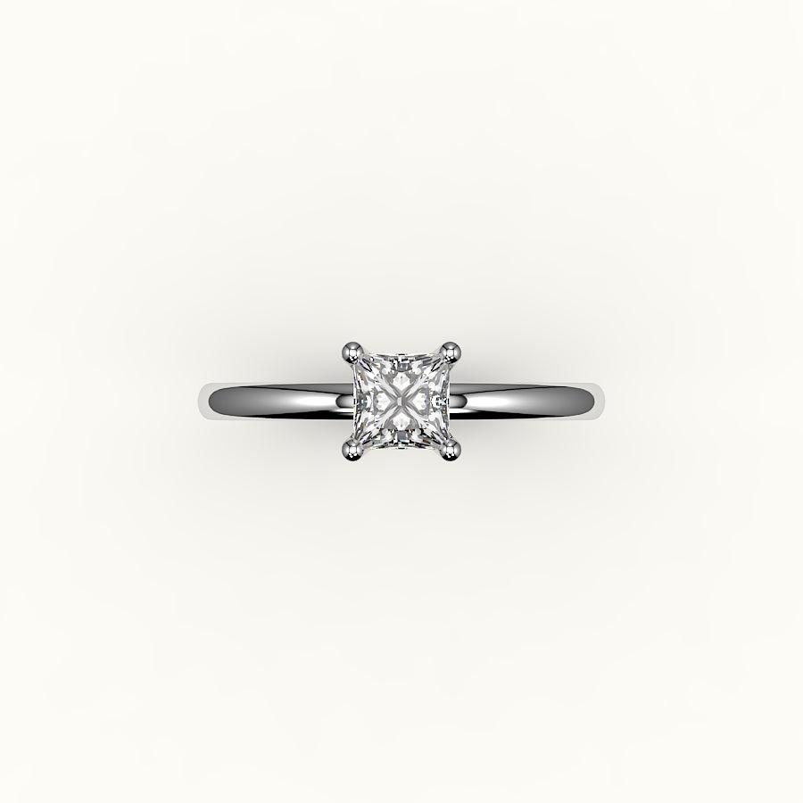 Princess Cut Solitaire Ring Setting with Support Rail