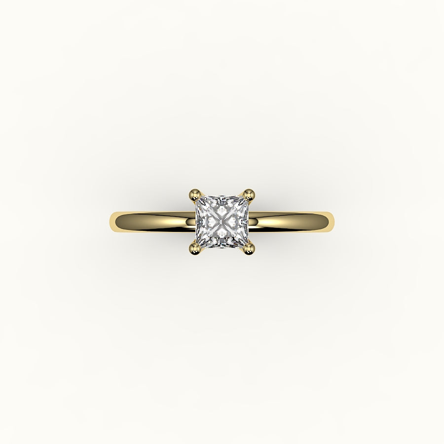Princess Cut Solitaire Ring Setting with Support Rail