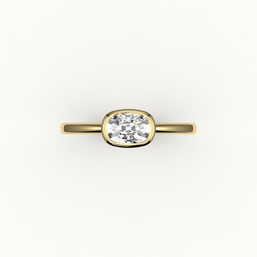 East-West Elongated Cushion Bezel Ring Setting