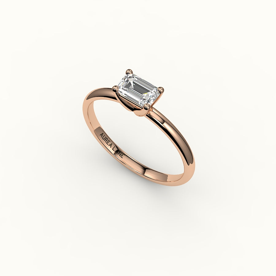 East-West Emerald Cut Solitaire Ring Setting