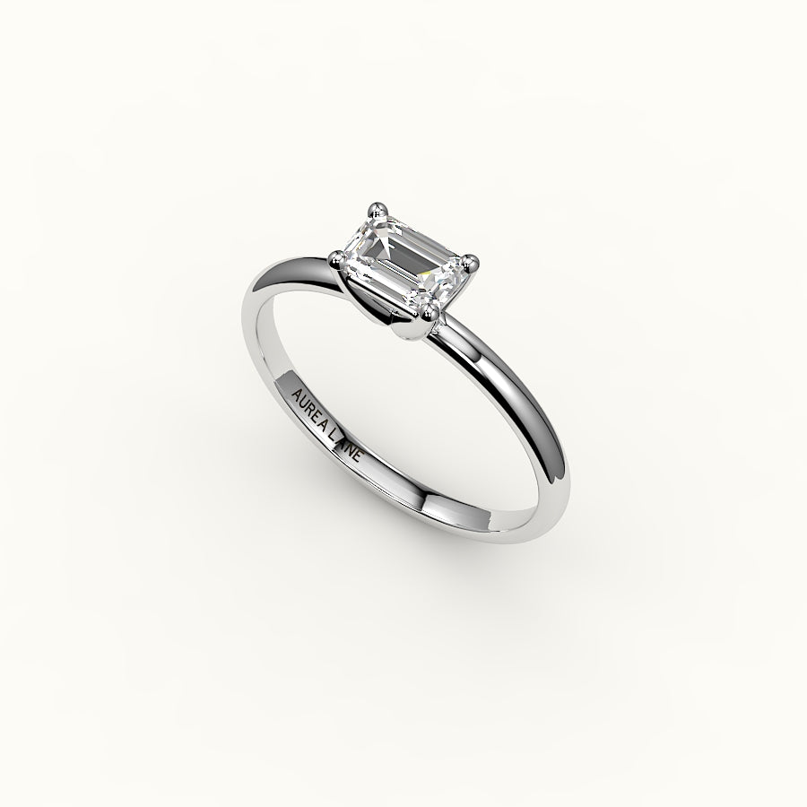East-West Emerald Cut Solitaire Ring Setting