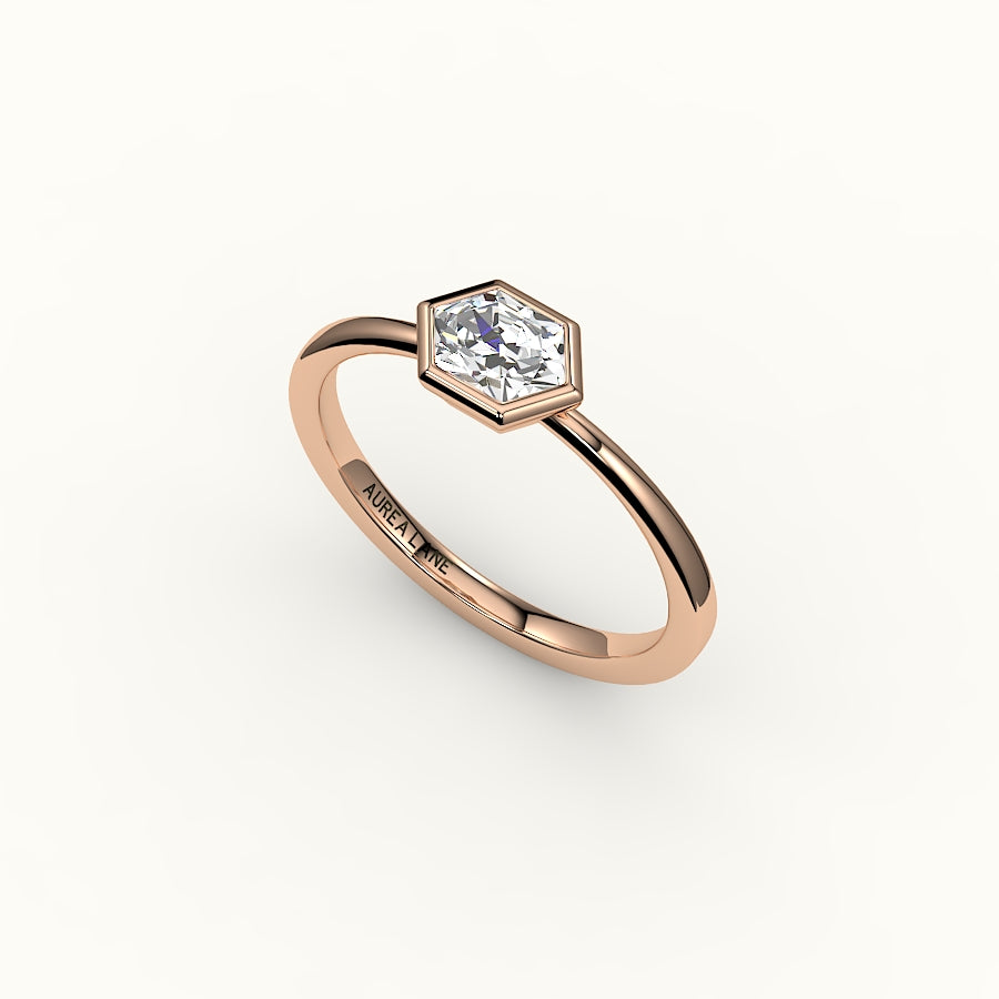 East-West Hexagon Cut Bezel Ring Setting
