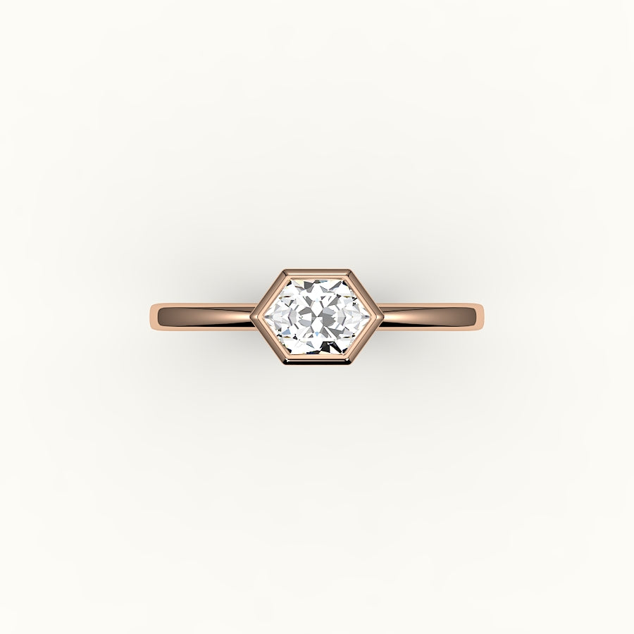 East-West Hexagon Cut Bezel Ring Setting