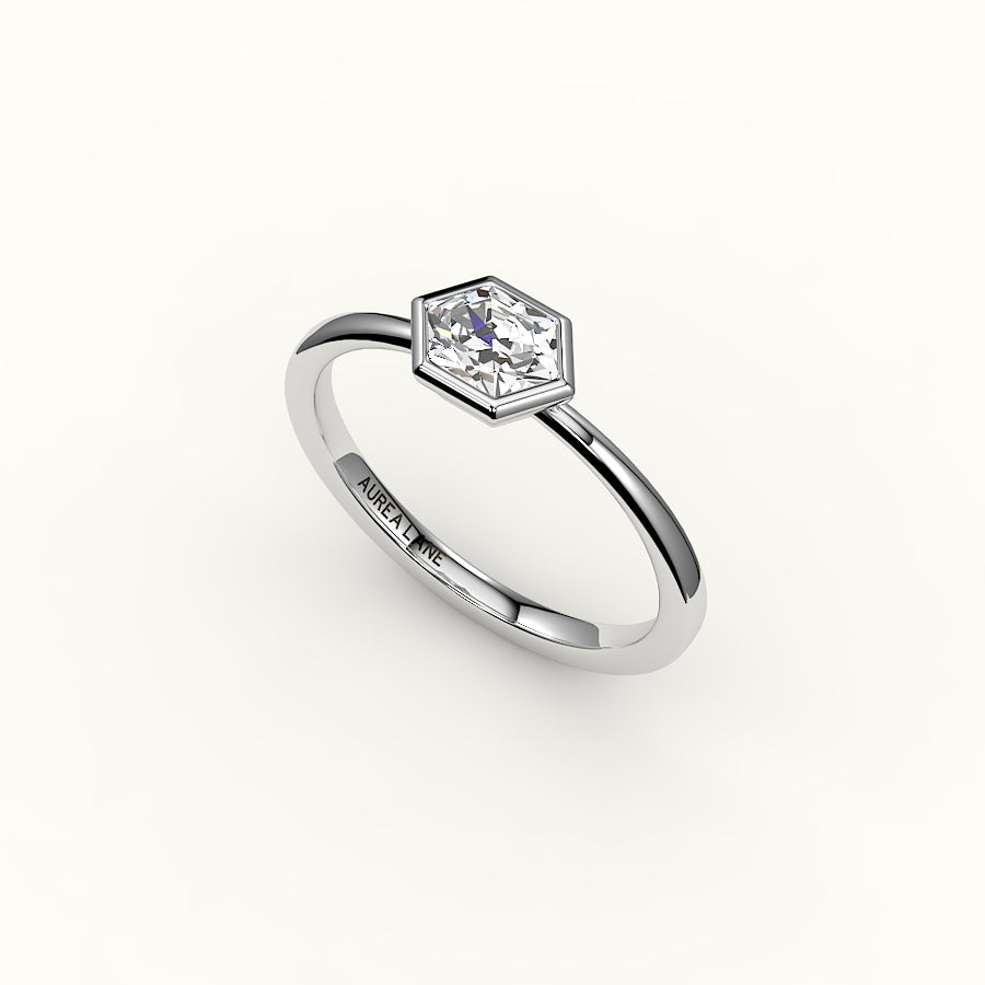 East-West Hexagon Cut Bezel Ring Setting
