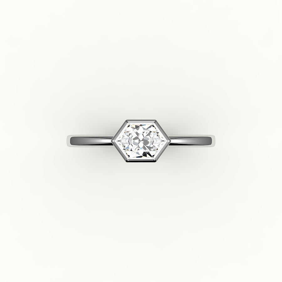 East-West Hexagon Cut Bezel Ring Setting