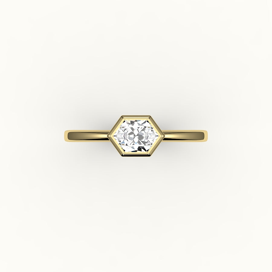 East-West Hexagon Cut Bezel Ring Setting