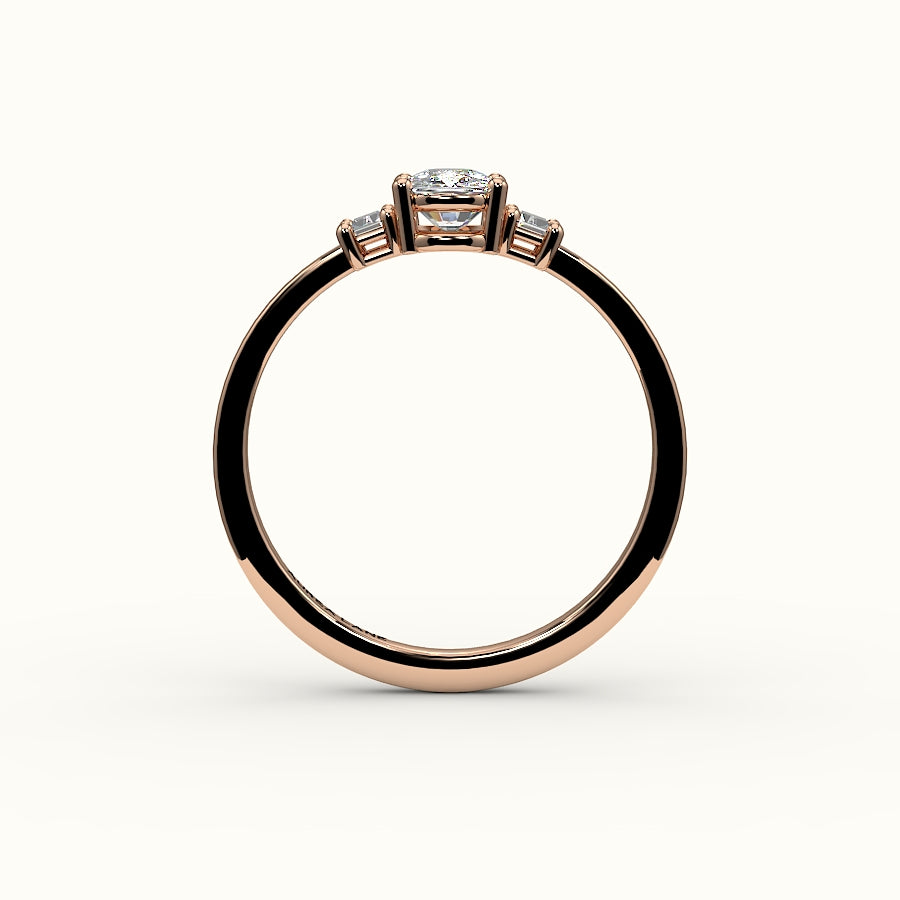 Elongated Cushion Cut Three-Stone Setting with Vertical Baguettes