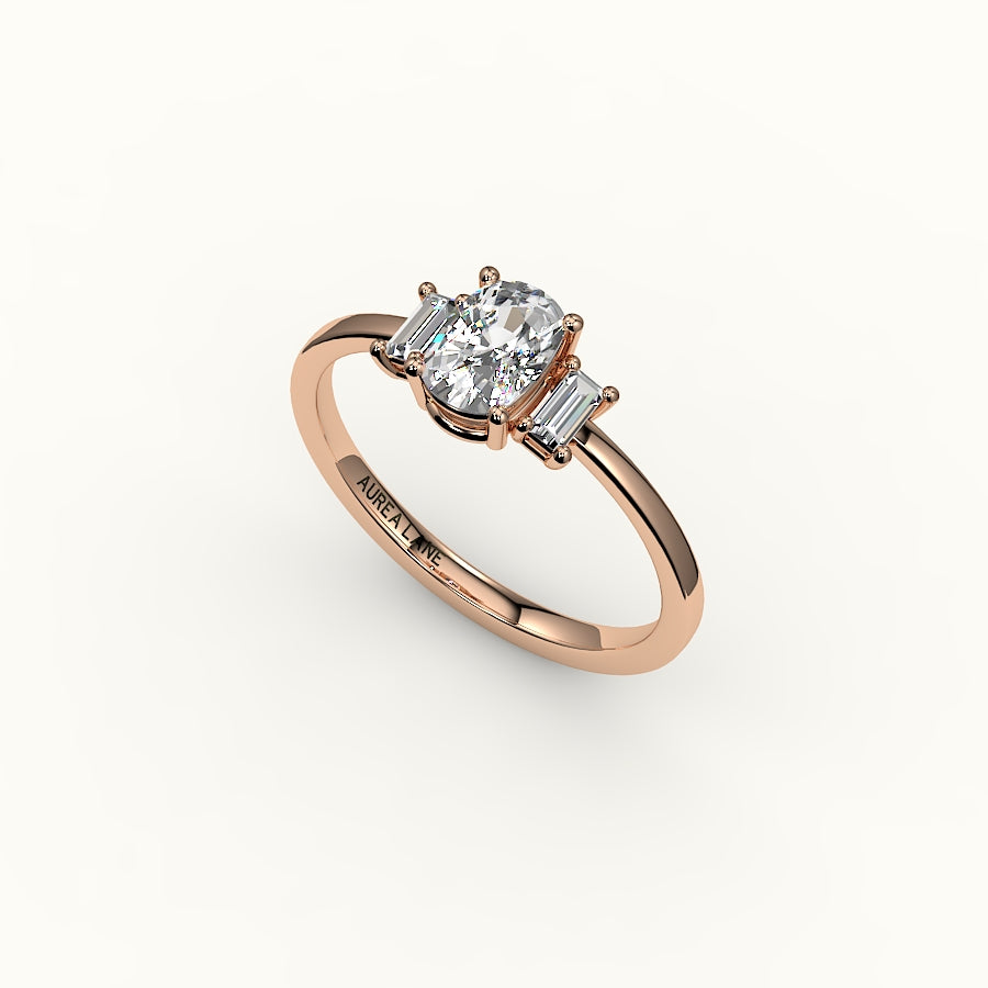 Elongated Cushion Cut Three-Stone Setting with Vertical Baguettes