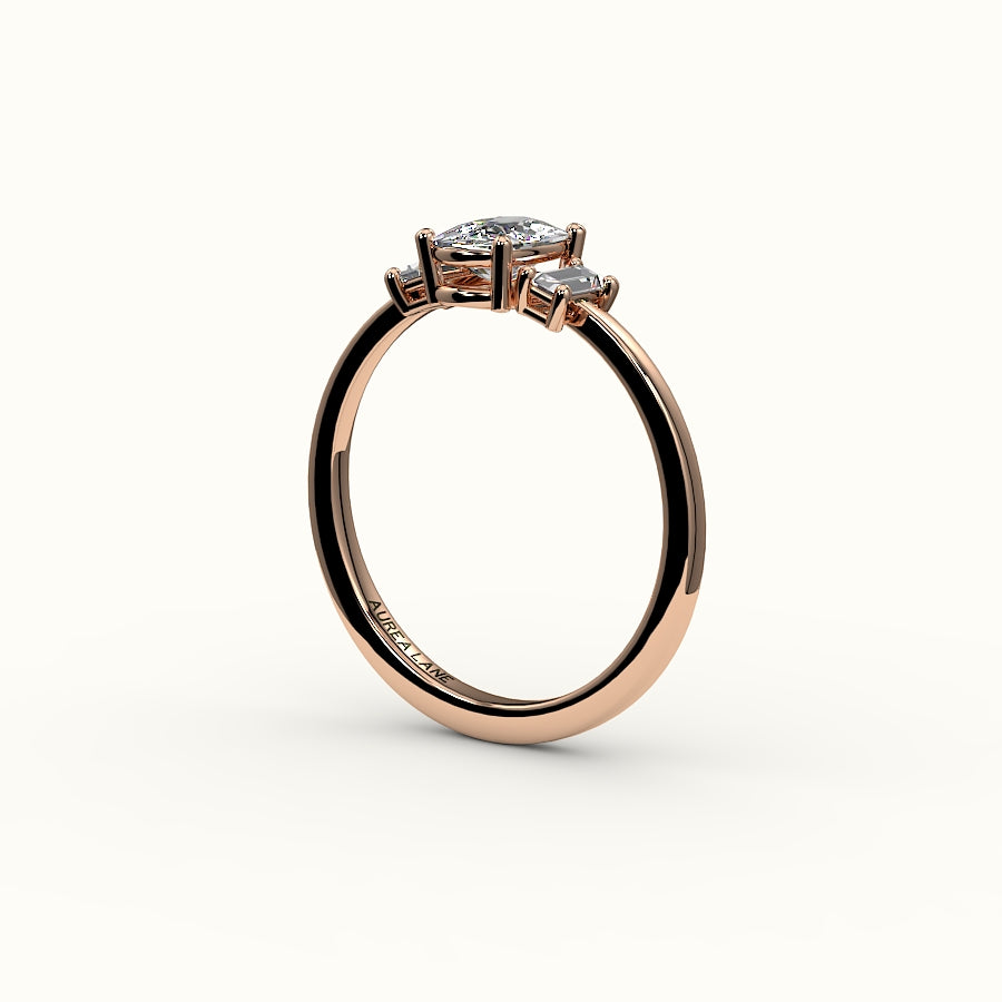 Elongated Cushion Cut Three-Stone Setting with Vertical Baguettes