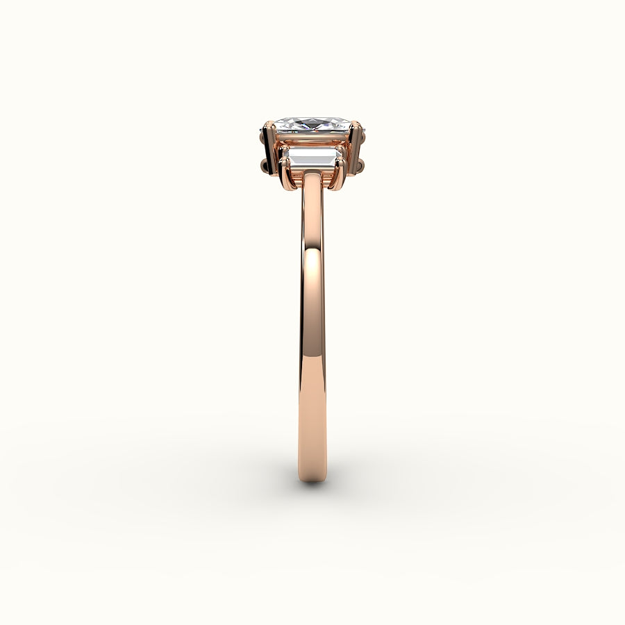 Elongated Cushion Cut Three-Stone Setting with Vertical Baguettes