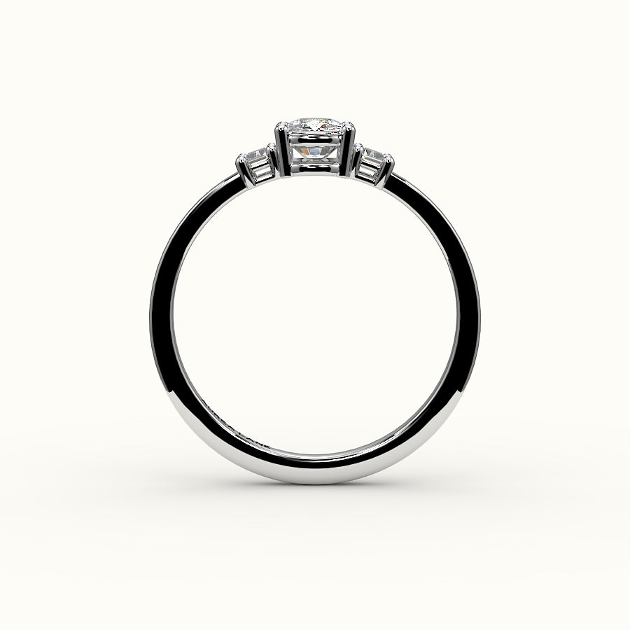 Elongated Cushion Cut Three-Stone Setting with Vertical Baguettes