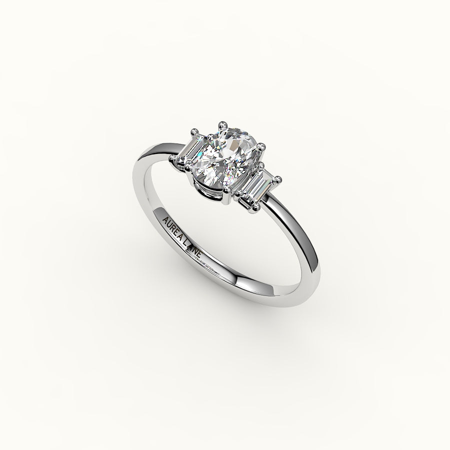 Elongated Cushion Cut Three-Stone Setting with Vertical Baguettes