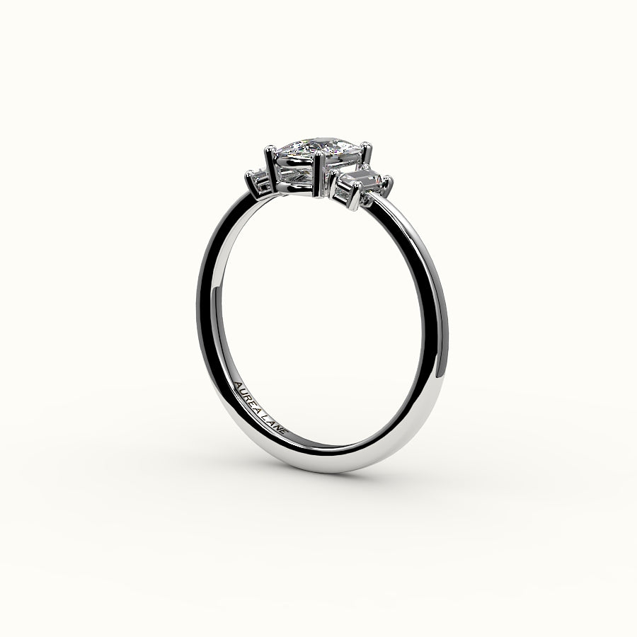 Elongated Cushion Cut Three-Stone Setting with Vertical Baguettes
