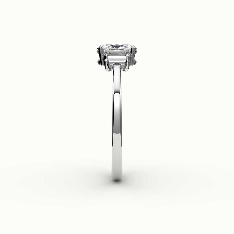 Elongated Cushion Cut Three-Stone Setting with Vertical Baguettes