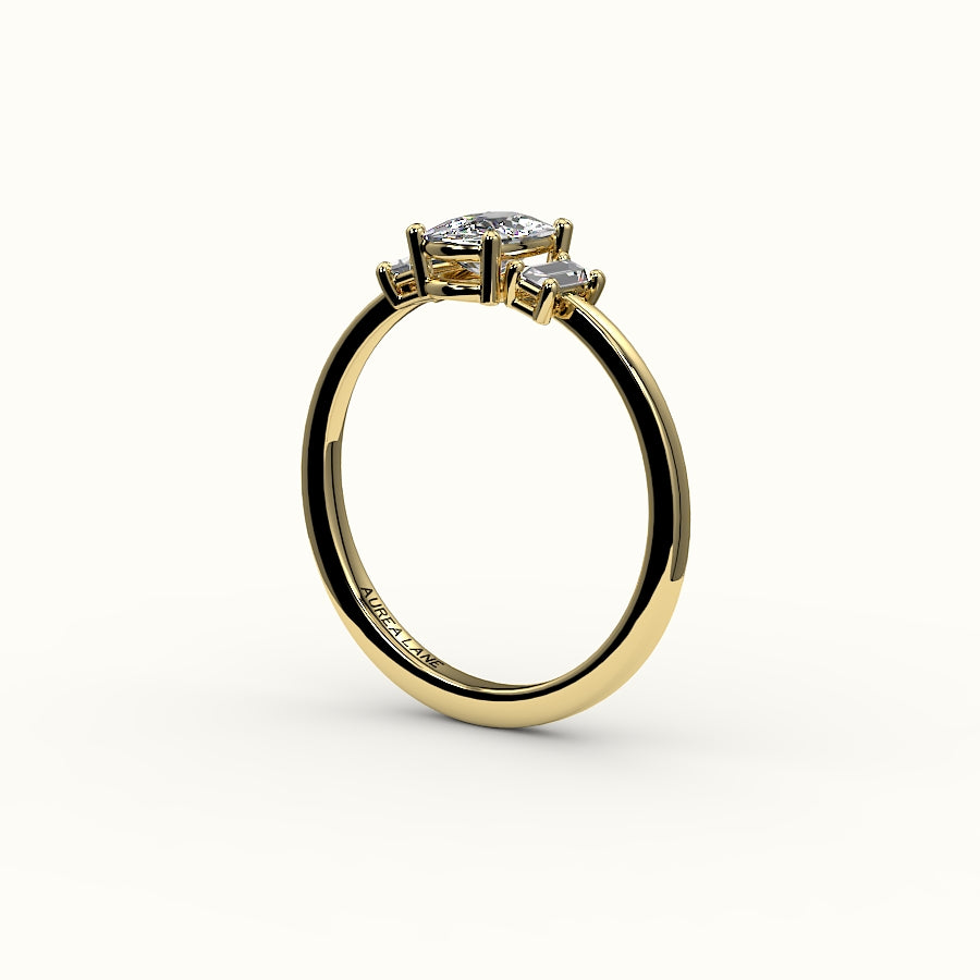 Elongated Cushion Cut Three-Stone Setting with Vertical Baguettes