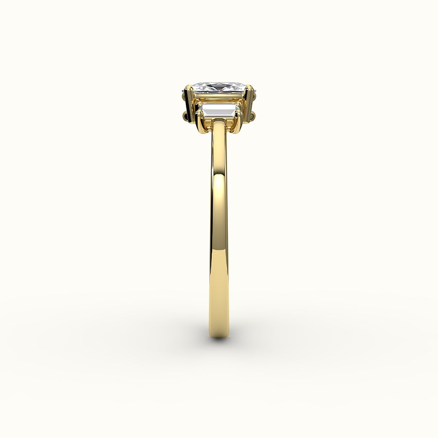 Elongated Cushion Cut Three-Stone Setting with Vertical Baguettes