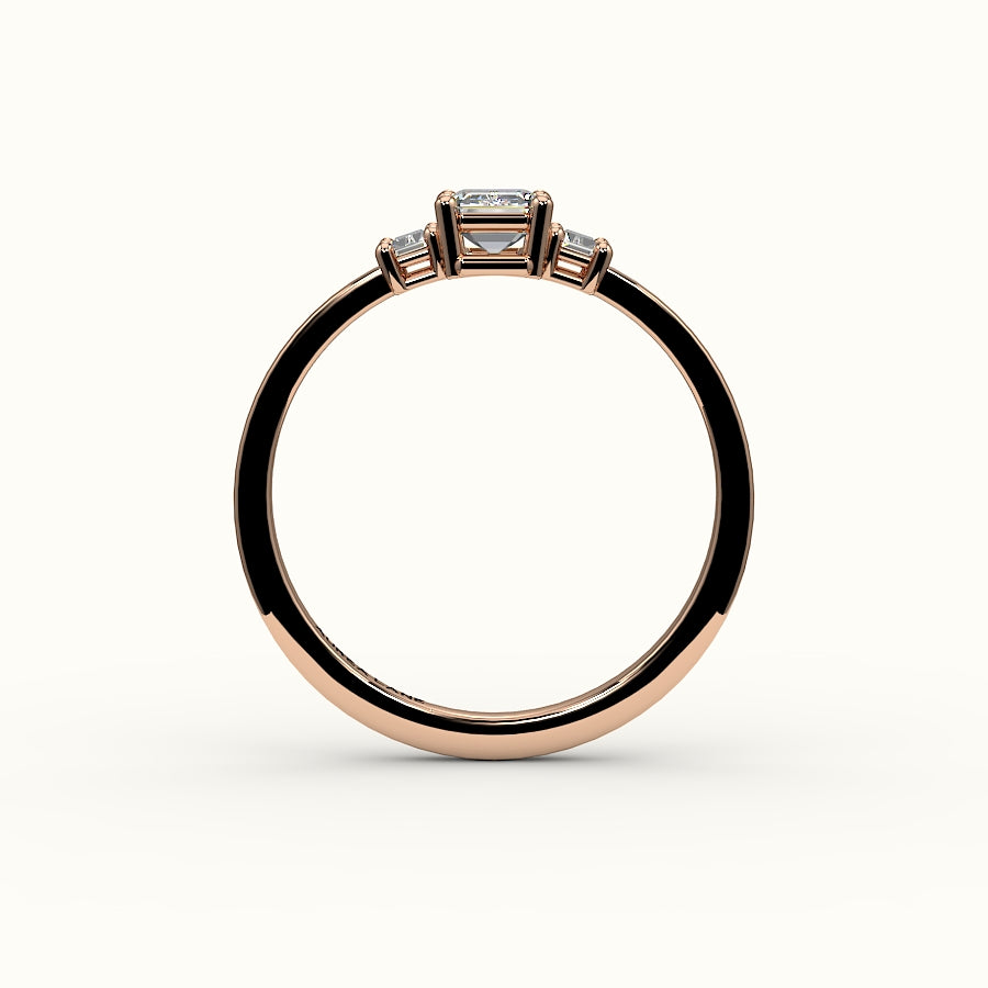 Emerald Cut Three-Stone Setting with Vertical Baguettes