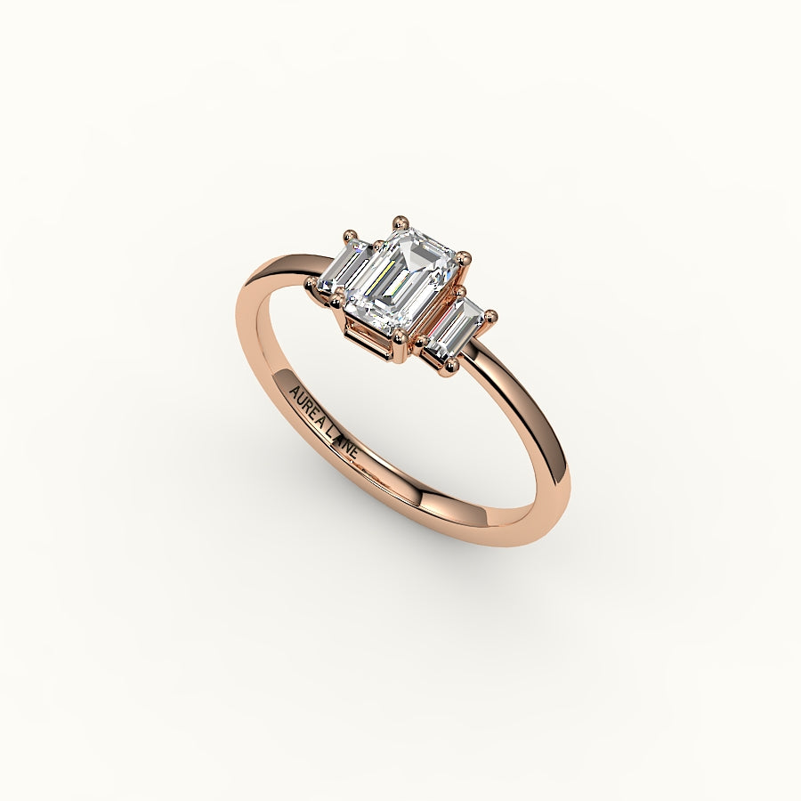 Emerald Cut Three-Stone Setting with Vertical Baguettes
