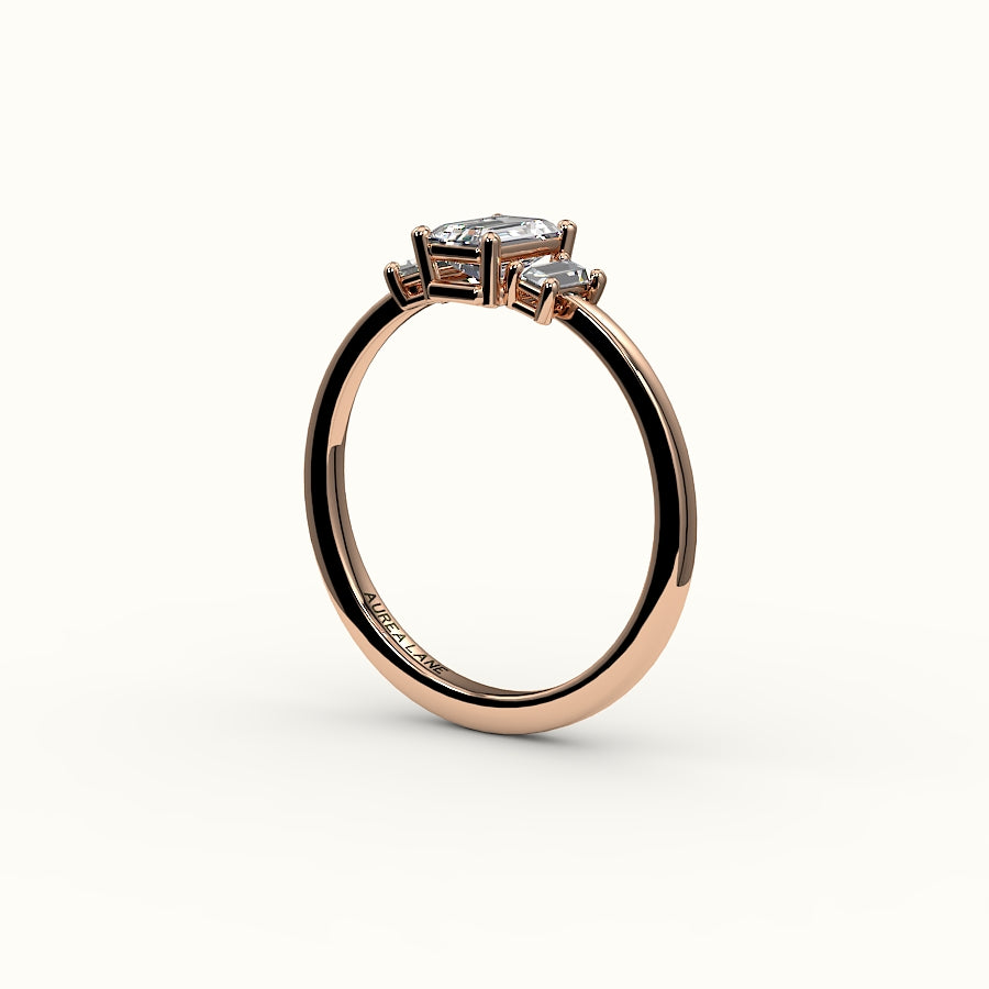 Emerald Cut Three-Stone Setting with Vertical Baguettes
