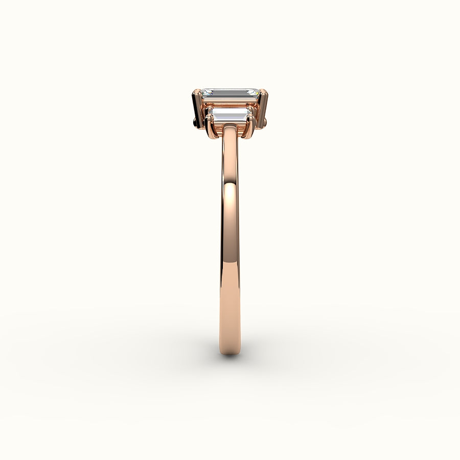 Emerald Cut Three-Stone Setting with Vertical Baguettes