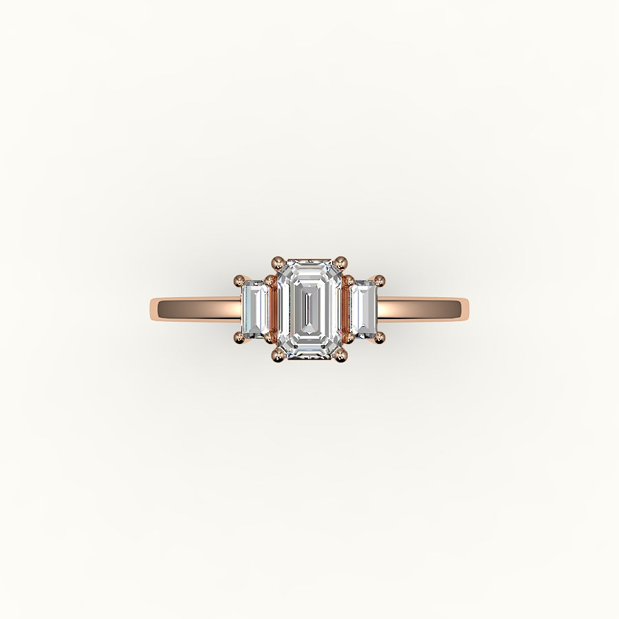 Emerald Cut Three-Stone Setting with Vertical Baguettes