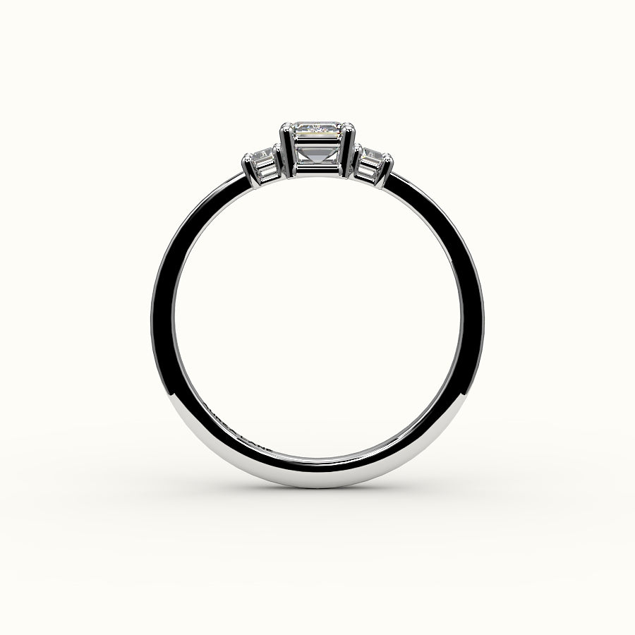 Emerald Cut Three-Stone Setting with Vertical Baguettes