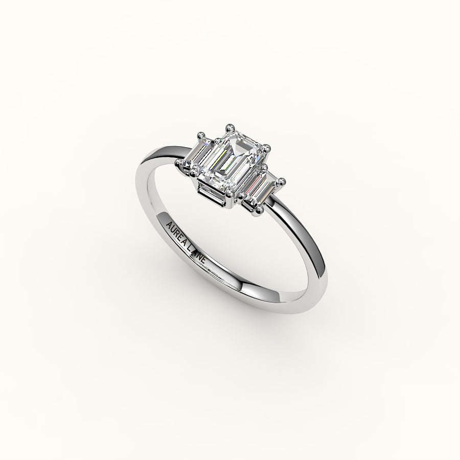 Emerald Cut Three-Stone Setting with Vertical Baguettes