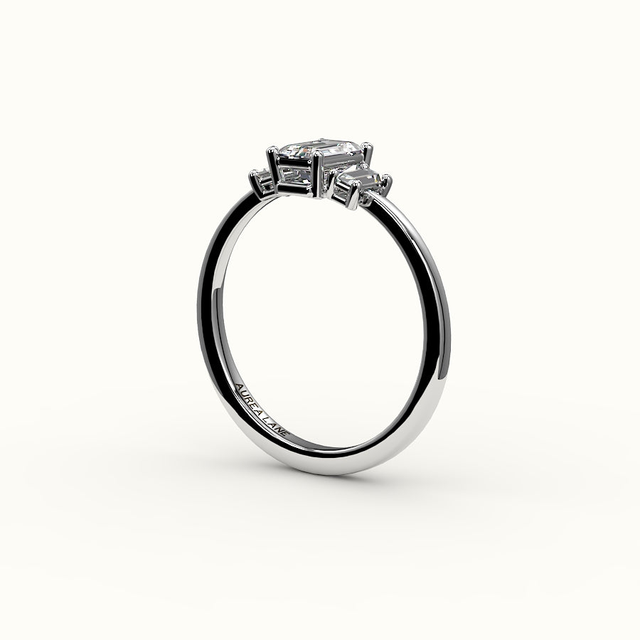 Emerald Cut Three-Stone Setting with Vertical Baguettes