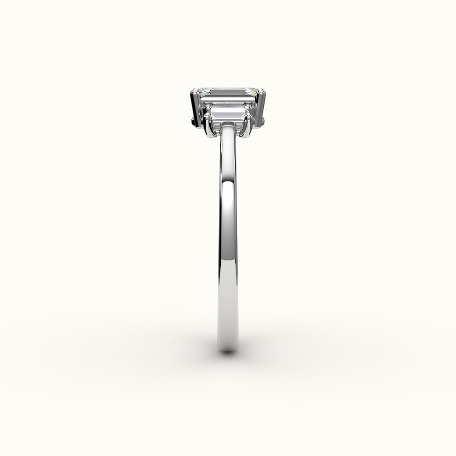 Emerald Cut Three-Stone Setting with Vertical Baguettes