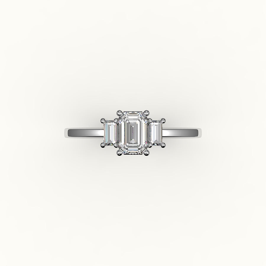 Emerald Cut Three-Stone Setting with Vertical Baguettes