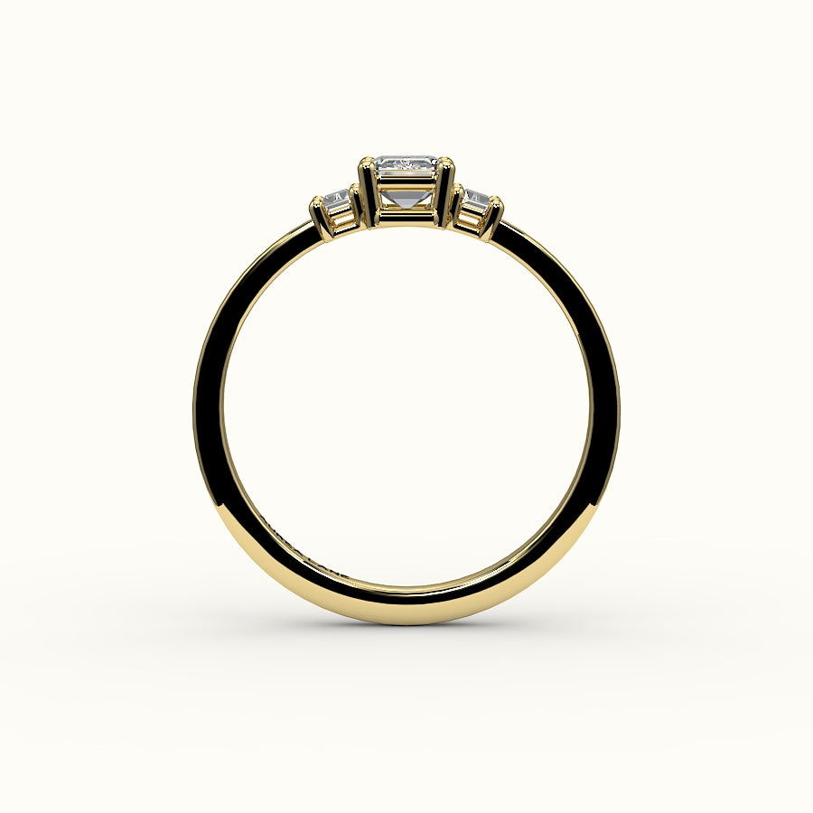 Emerald Cut Three-Stone Setting with Vertical Baguettes