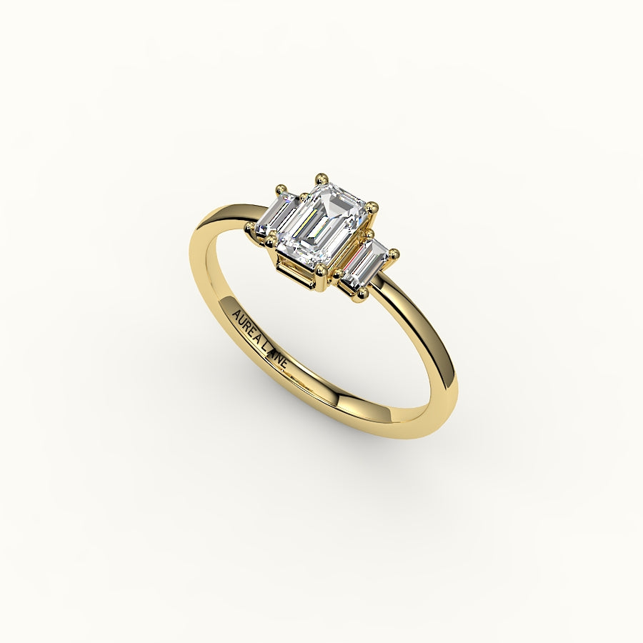 Emerald Cut Three-Stone Setting with Vertical Baguettes