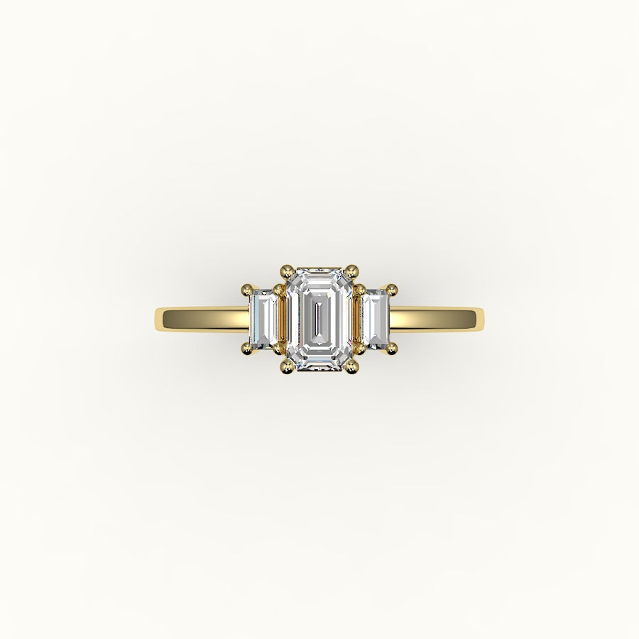 Emerald Cut Three-Stone Setting with Vertical Baguettes