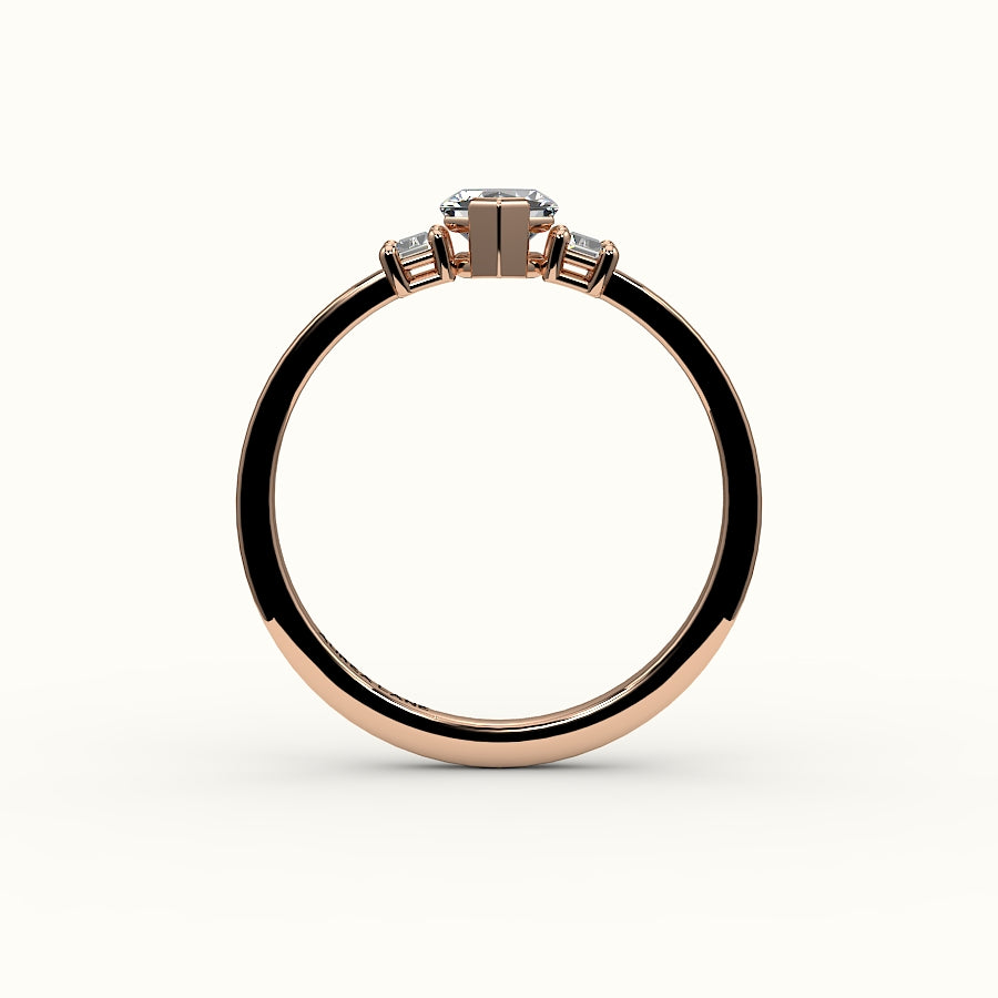 Hexagon Cut Three-Stone Setting with Vertical Baguettes