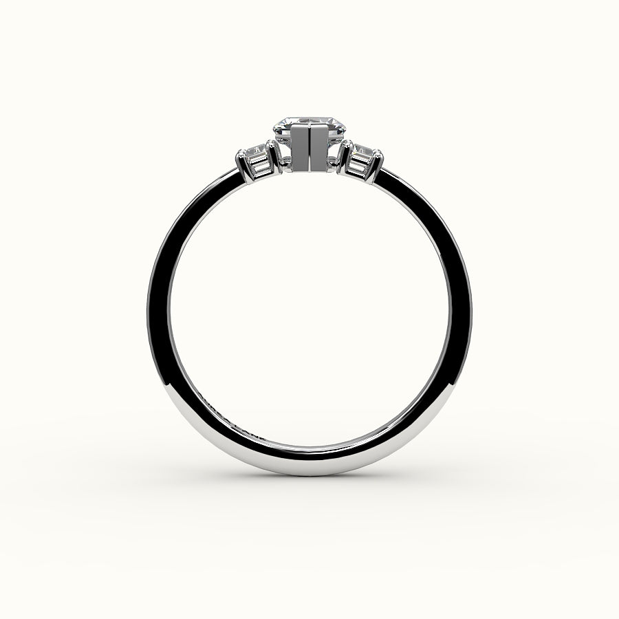 Hexagon Cut Three-Stone Setting with Vertical Baguettes