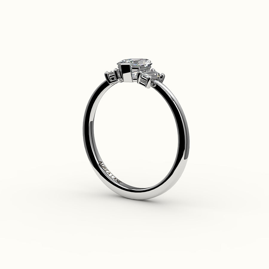 Hexagon Cut Three-Stone Setting with Vertical Baguettes
