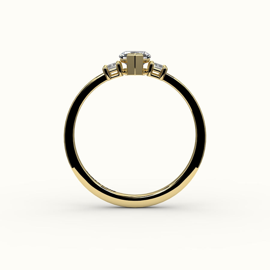 Hexagon Cut Three-Stone Setting with Vertical Baguettes