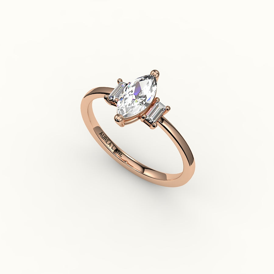 Marquise Cut Three-Stone Setting with Vertical Baguettes