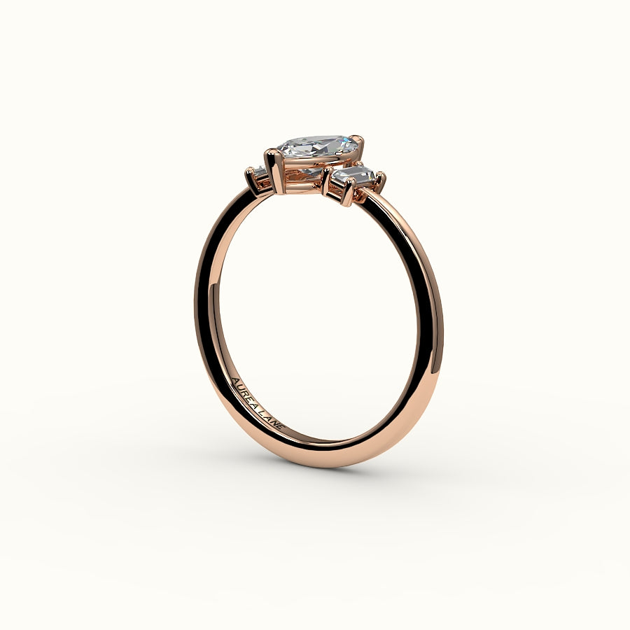 Marquise Cut Three-Stone Setting with Vertical Baguettes