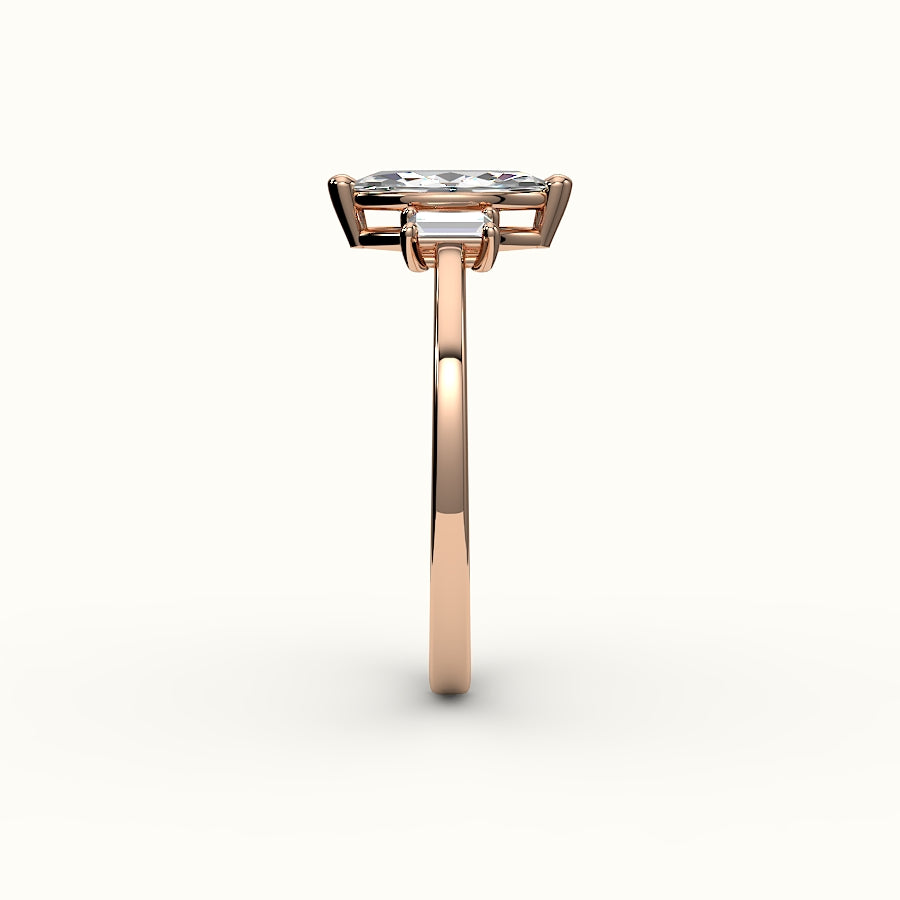 Marquise Cut Three-Stone Setting with Vertical Baguettes