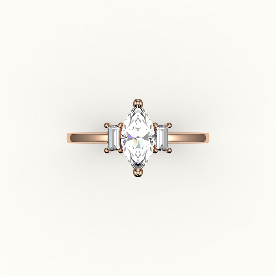 Marquise Cut Three-Stone Setting with Vertical Baguettes