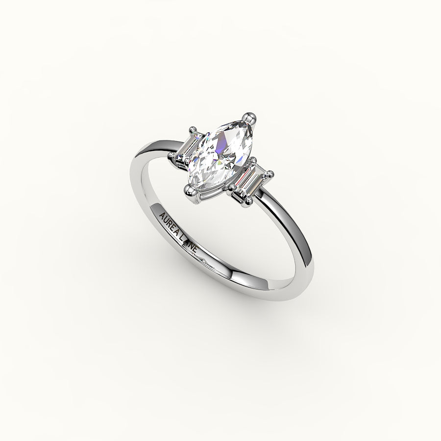 Marquise Cut Three-Stone Setting with Vertical Baguettes
