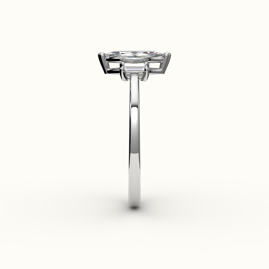 Marquise Cut Three-Stone Setting with Vertical Baguettes