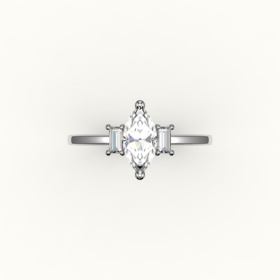 Marquise Cut Three-Stone Setting with Vertical Baguettes