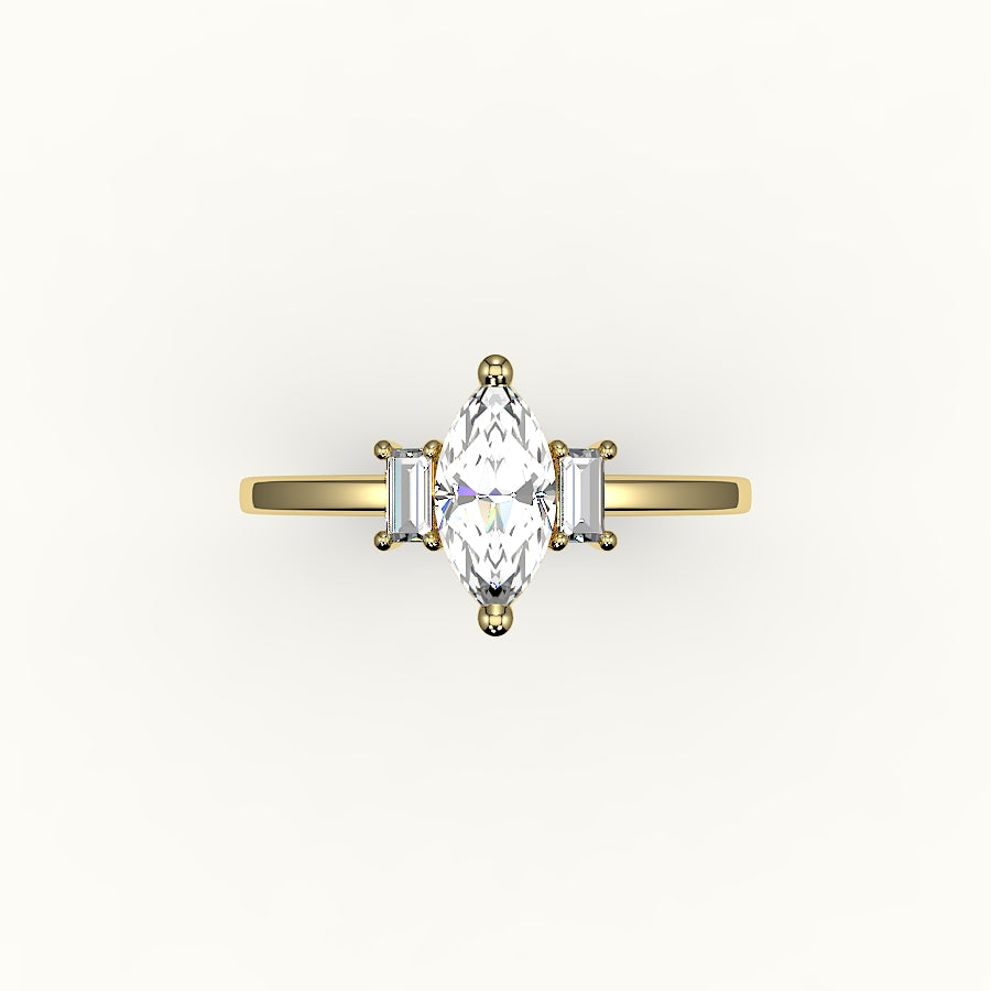 Marquise Cut Three-Stone Setting with Vertical Baguettes