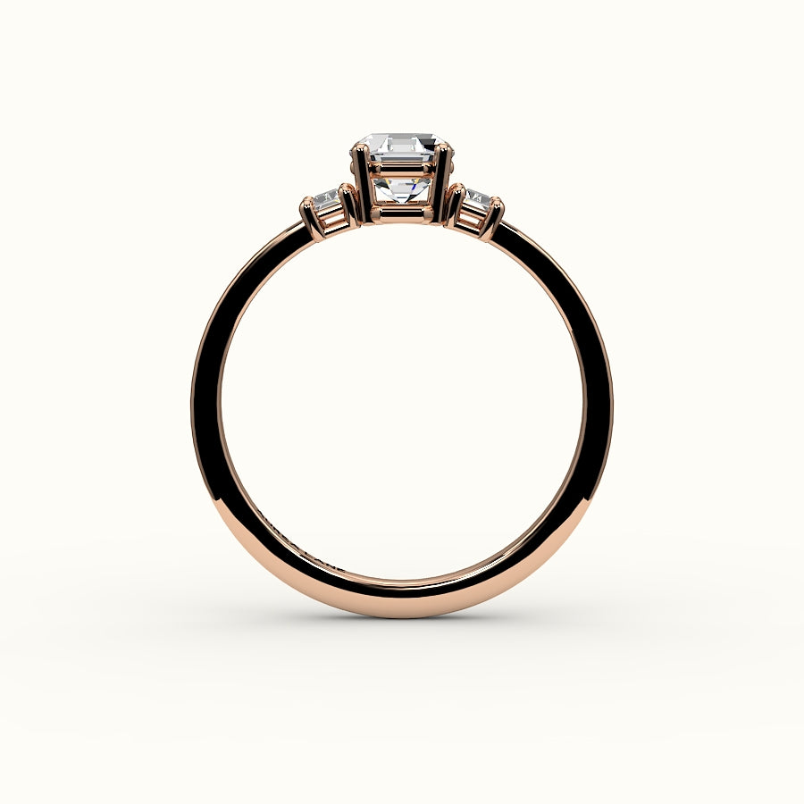 Octagon Cut Three-Stone Setting with Vertical Baguettes