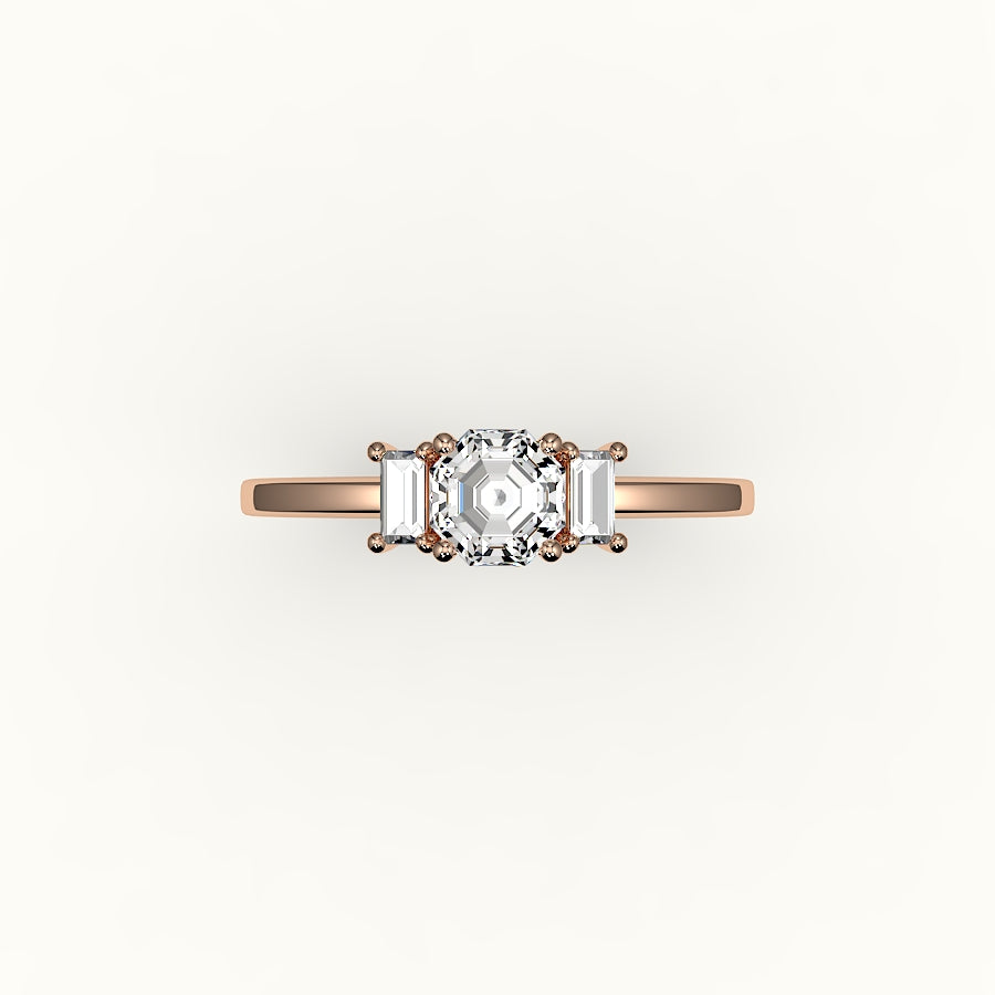 Octagon Cut Three-Stone Setting with Vertical Baguettes